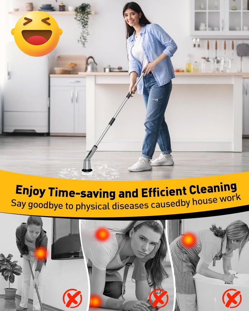 CTMAST Electric Spin Scrubber for Cleaning Bathroom, Shower Scrubber Cordless Cleaning Brush with IPX7 Waterproof & 2 Speed, 3 Brush Heads, Bathroom Cleaning Supplies for Shower Tub Tile Toilet Grey - Image 2